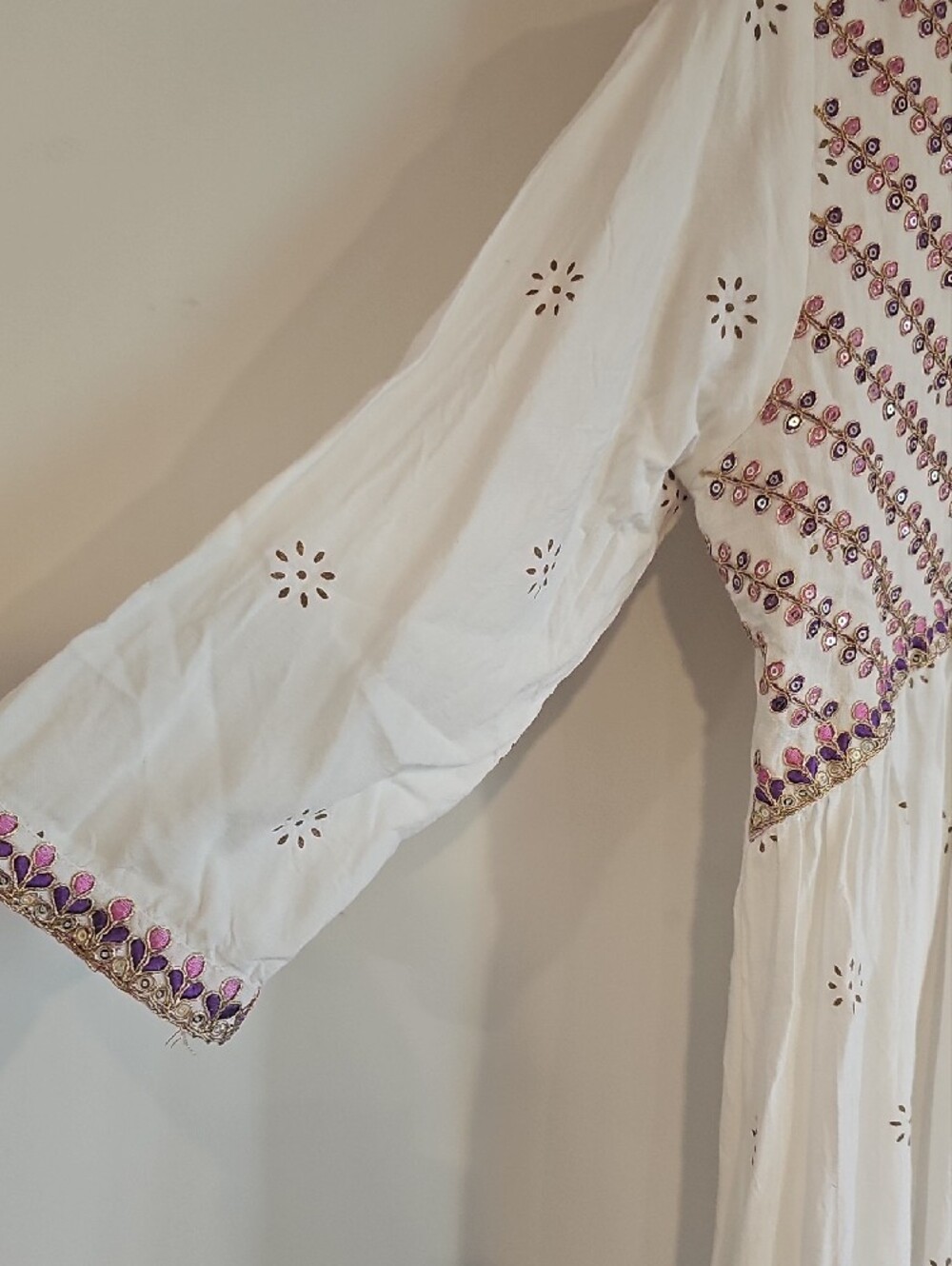 Boho Ivory  Midi Dress with Pink And Gold  Embroidery - XL - Picture 6 of 14